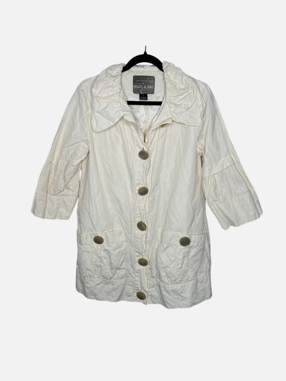 mac & jac Cream Textured Button-Front Trench Coat
